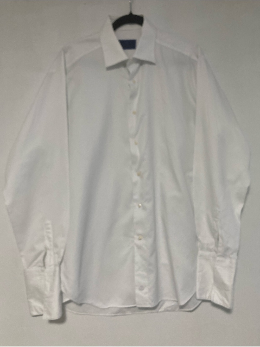 David Donahue Mens White Cotton Dress Shirt French Cuff  Horizontal Rib 17 34/35
